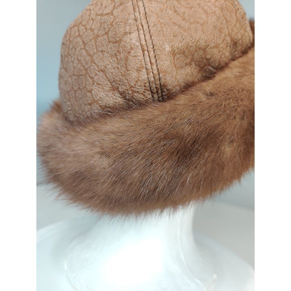 Beautiful Beige Mink And Brown w Gold Details in the Leather Hat from Canada main image 5